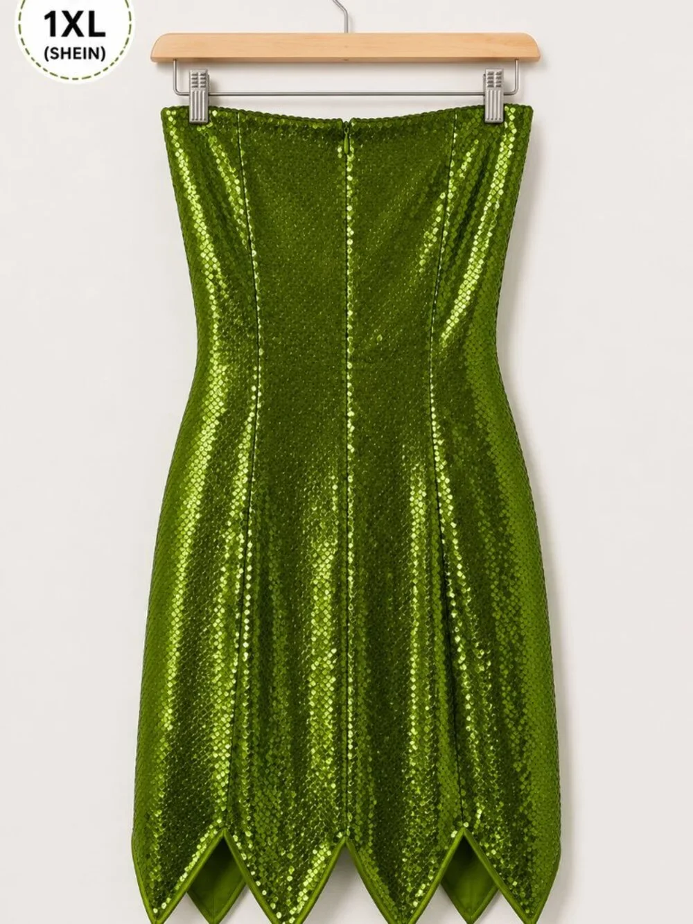 NWT/NWOT SHEIN Curve Green Sequin Strapless Fairy Hem Dress 1XL - Picture 3 of 6